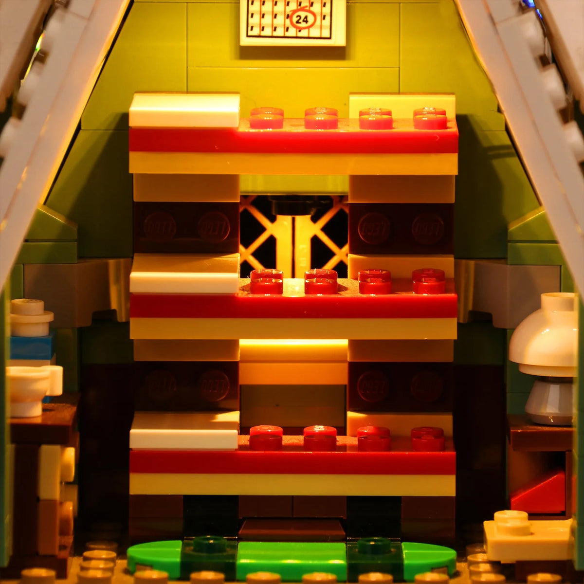 LEGO® Icons Elf Club House #10275 — front view fully lit (LED lighting kit)