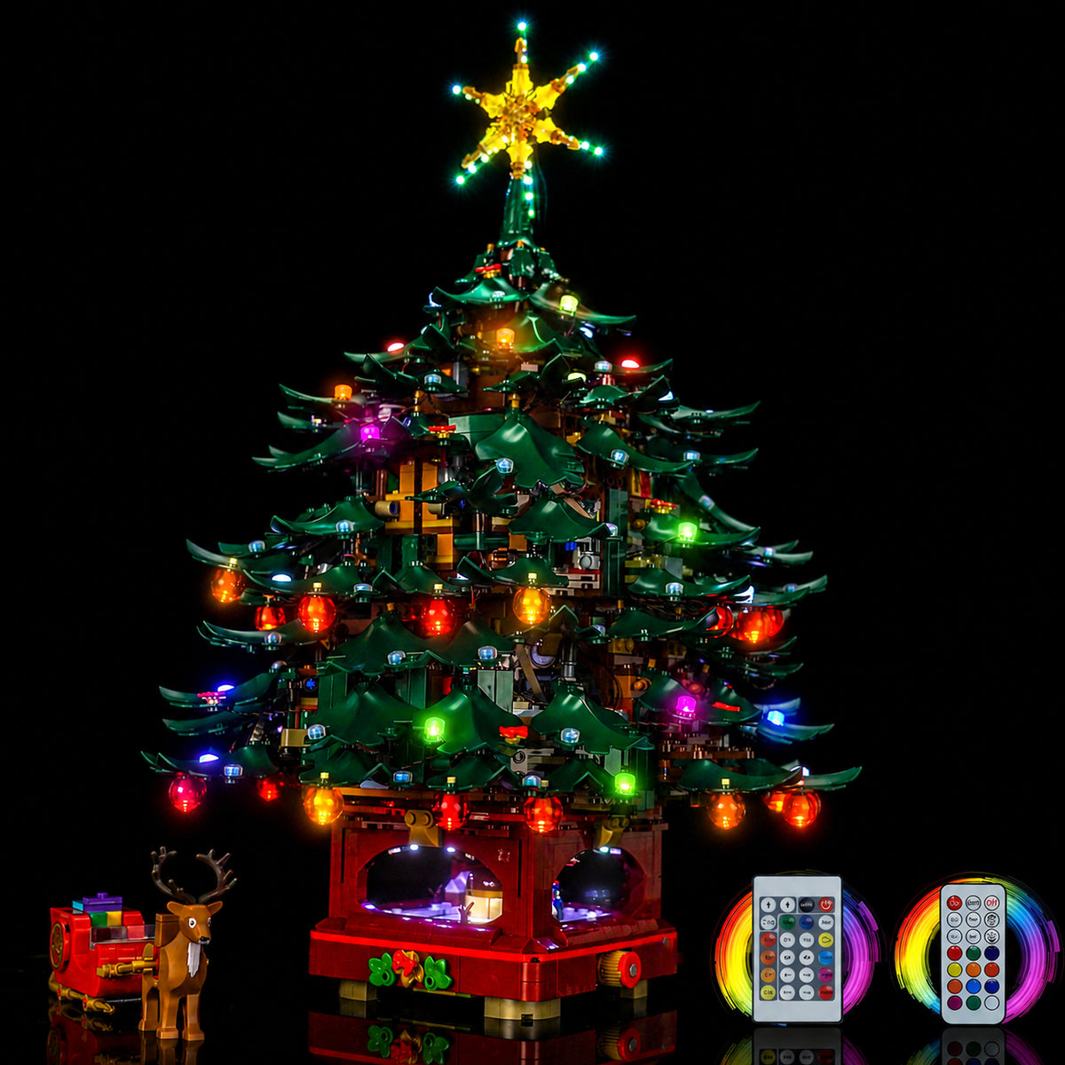 LEGO® Icons Family Christmas Tree #41843 — brightened interior detail (premium LED light kit)