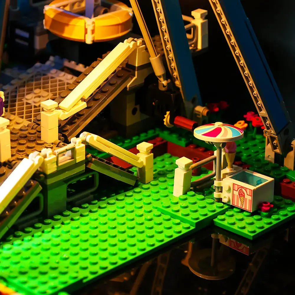 LEGO Icons Ferris Wheel #10247 illuminated at night