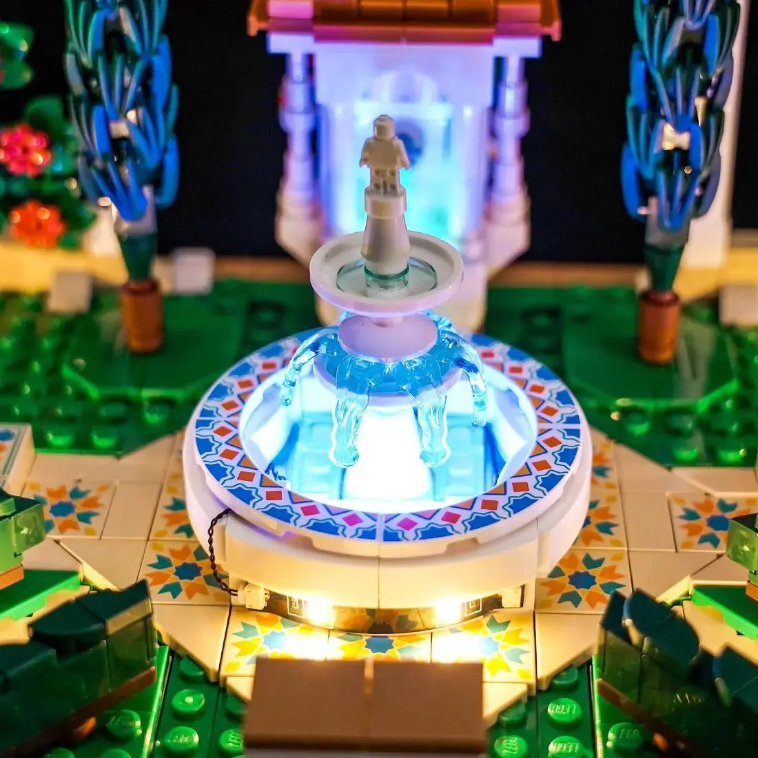 Bright My Bricks DIY LED light kit for LEGO® Icons Fountain Garden #10359 — showcase lighting view