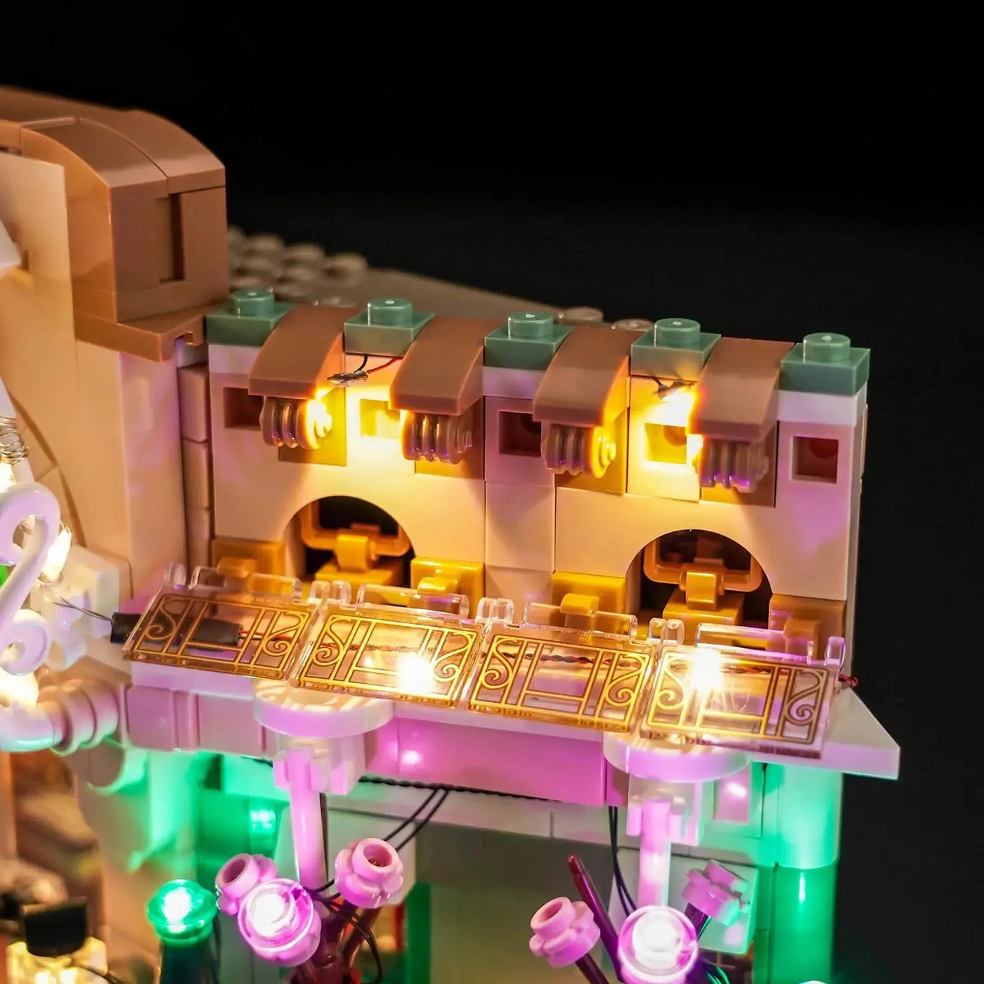 custom LED lighting for LEGO® Icons French Café #10362, display lighting in a dark room