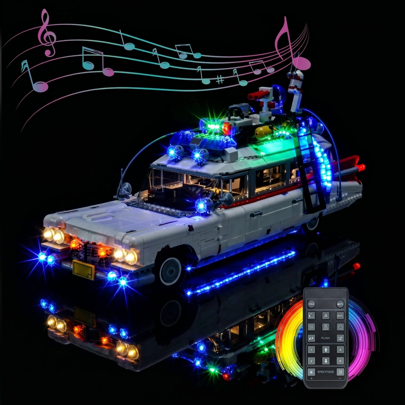 display lighting in a dark room: Bright My Bricks custom LED lighting for LEGO® Icons Ghostbusters ECTO-1 #10274