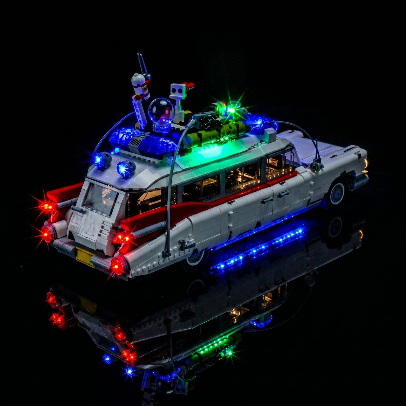 LEGO® Icons Ghostbusters ECTO-1 #10274 — fully illuminated on display (LED lighting kit)