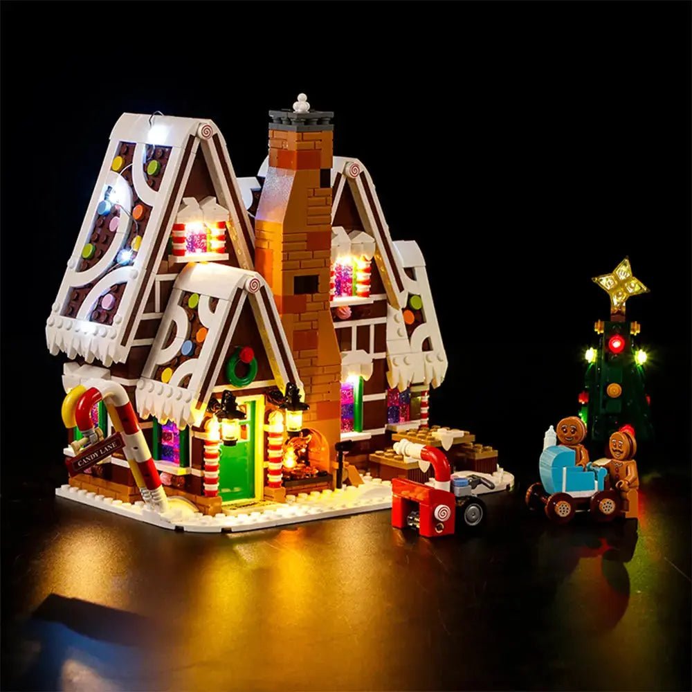 Bright My Bricks LED lighting kit for LEGO® Icons Gingerbread House #10267 — before-and-after lighting