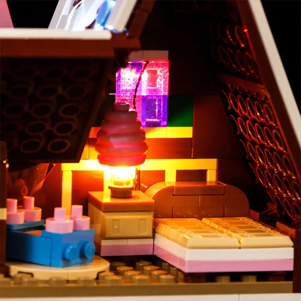 RGB LED light kit for LEGO® Icons Gingerbread House #10267, front view fully lit