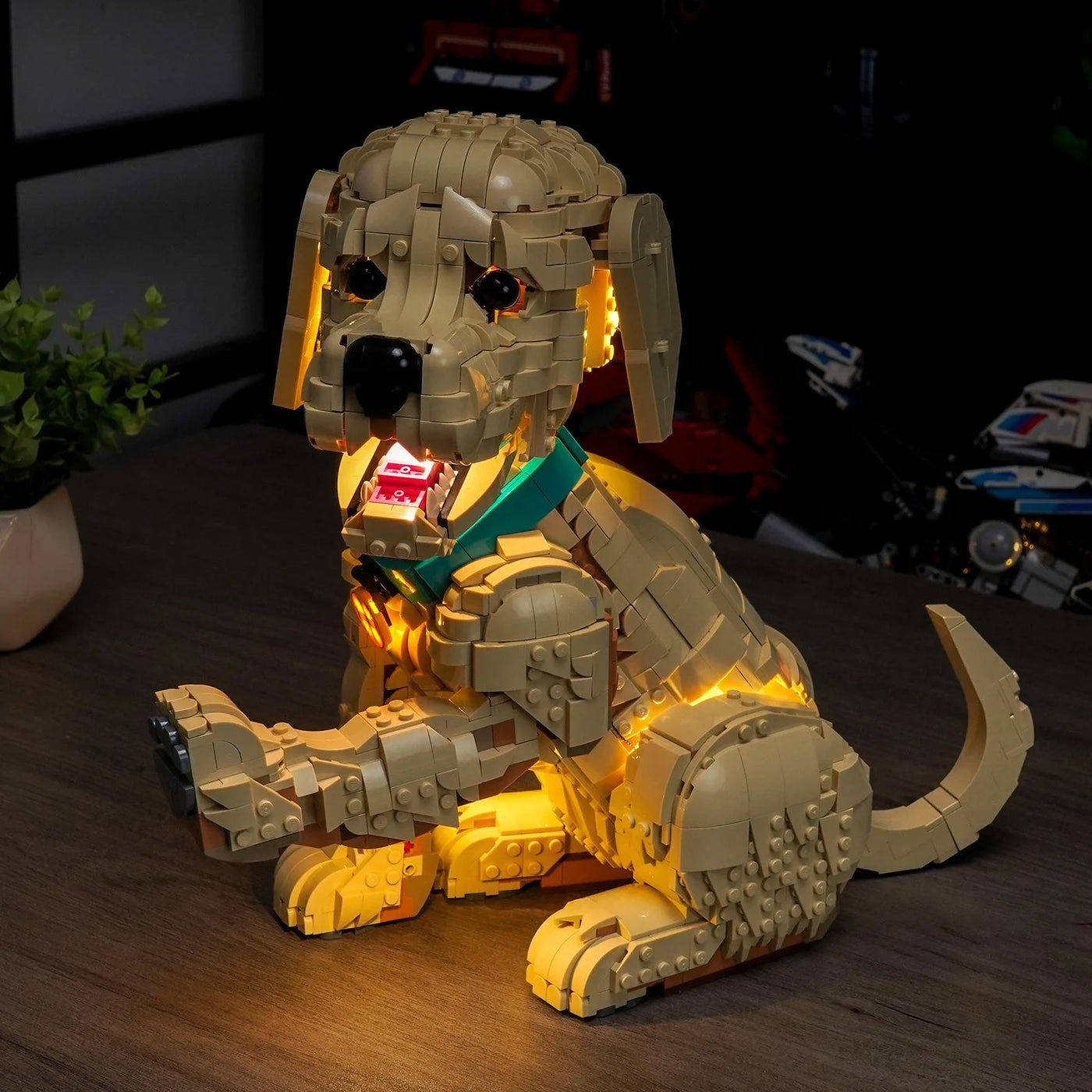 illuminated at night: Bright My Bricks display light kit for LEGO® Icons Golden Retriever Puppy #11384