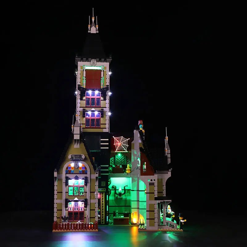 LEGO® Icons Haunted House #10273 — brightened interior detail (DIY LED light kit)