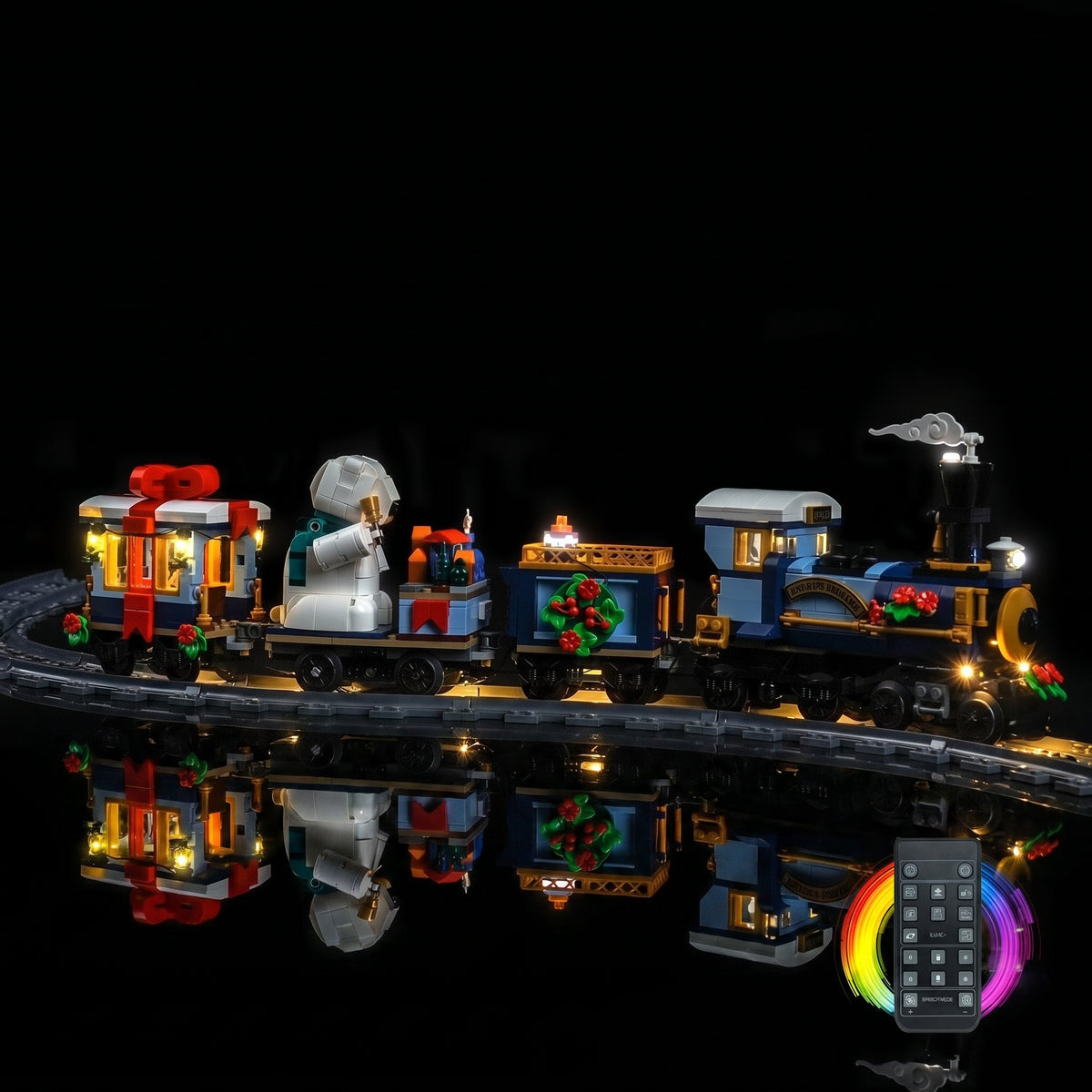 LEGO® Icons Holiday Express Train #10361 — showcase lighting view (light kit)