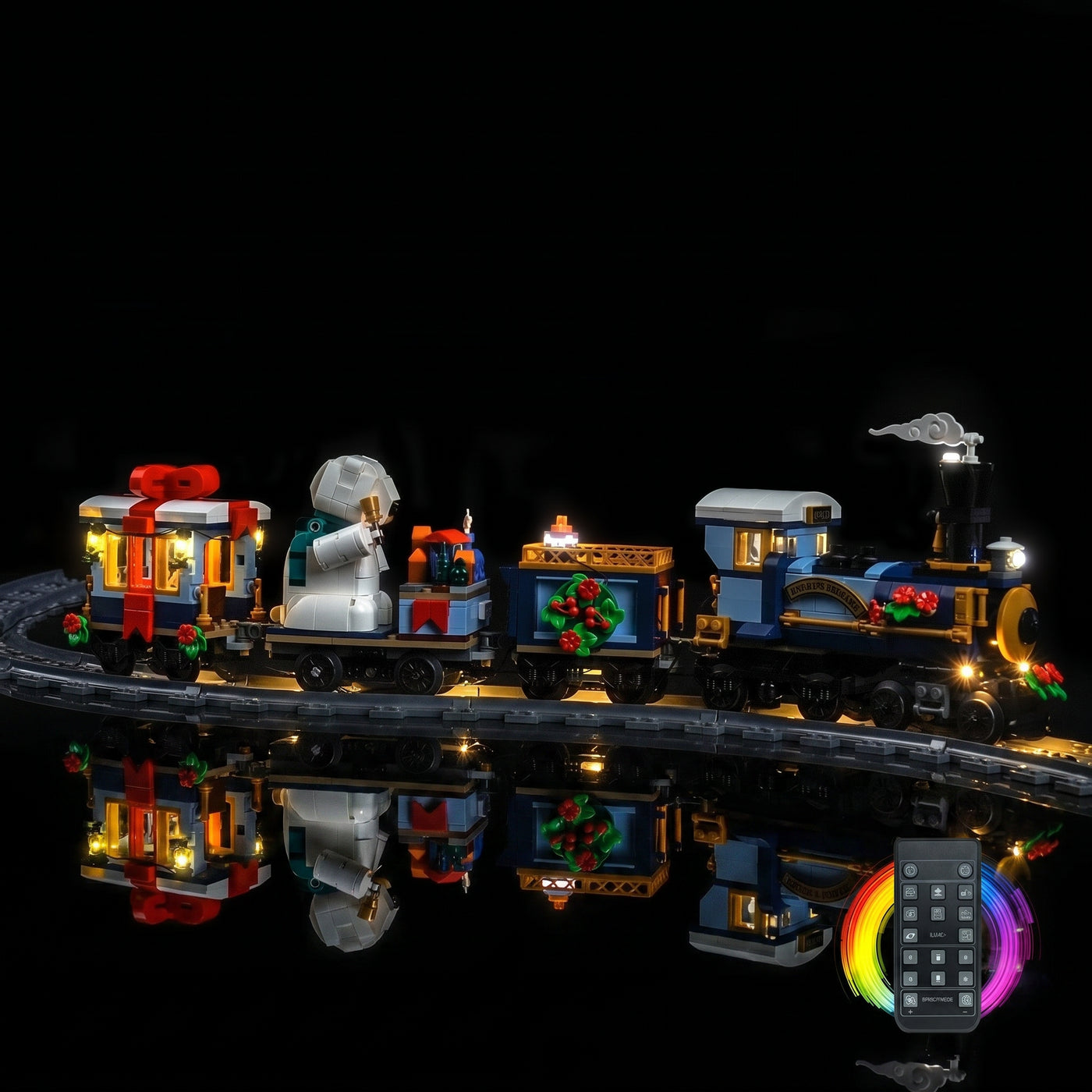 LEGO® Icons Holiday Express Train #10361 — showcase lighting view (light kit)