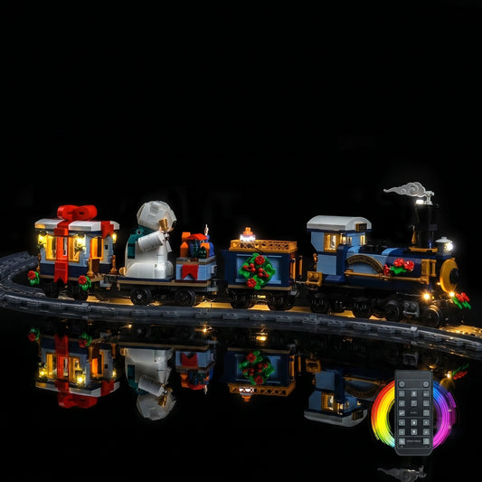 LEGO® Icons Holiday Express Train #10361 — showcase lighting view (light kit)