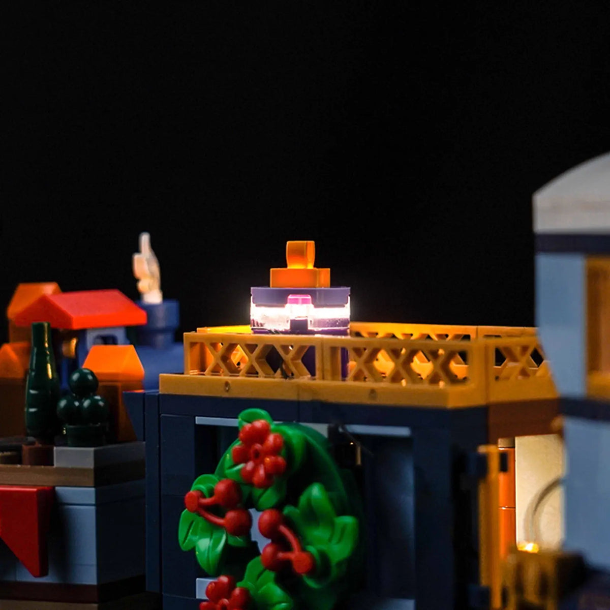LEGO® Icons Holiday Express Train #10361 — close-up of the LED lighting detail (RGB LED light kit)