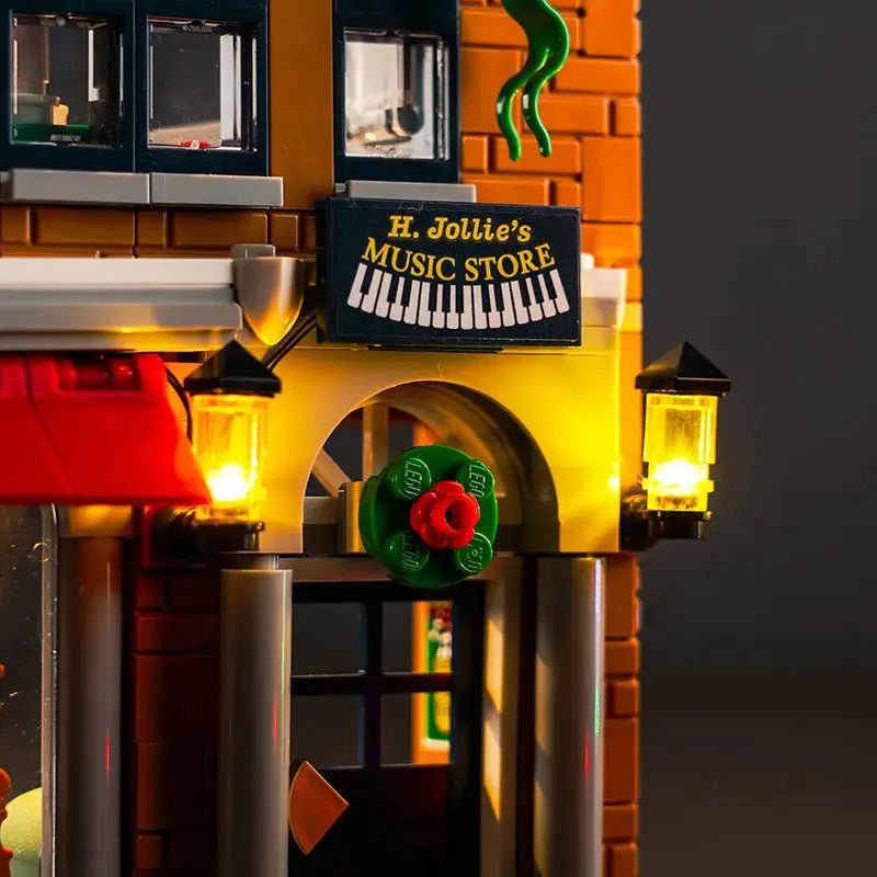 DIY LED light kit for LEGO® Icons Holiday Main Street #10308, warm LED glow detail