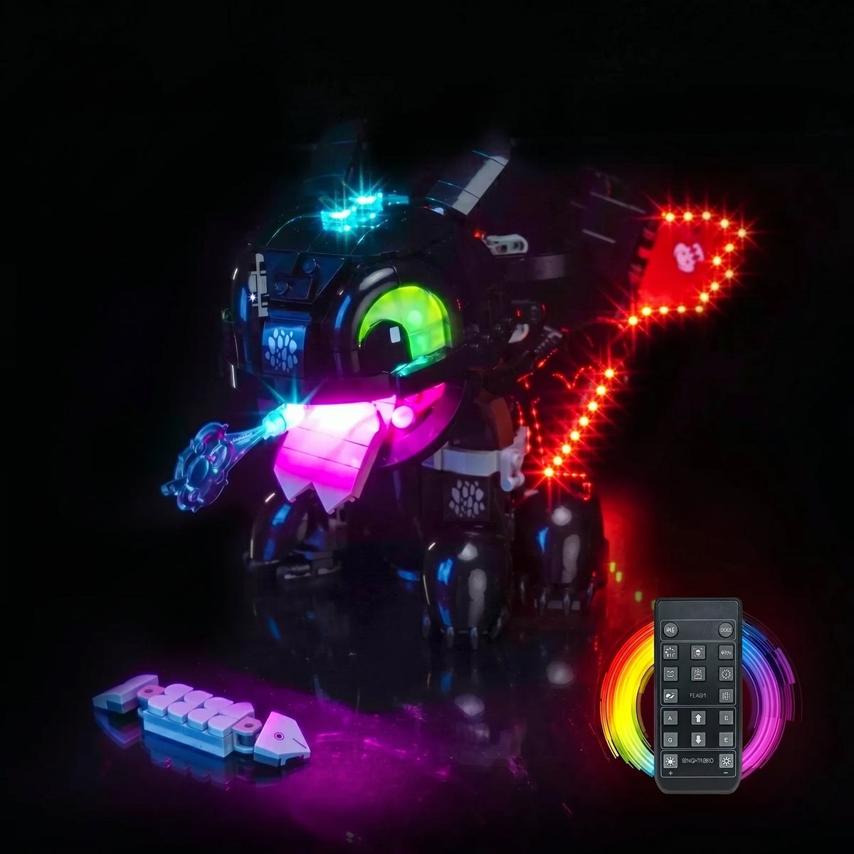 Bright My Bricks light kit for LEGO® Icons How to Train Your Dragon: Toothless #10375 — display lighting in a dark room