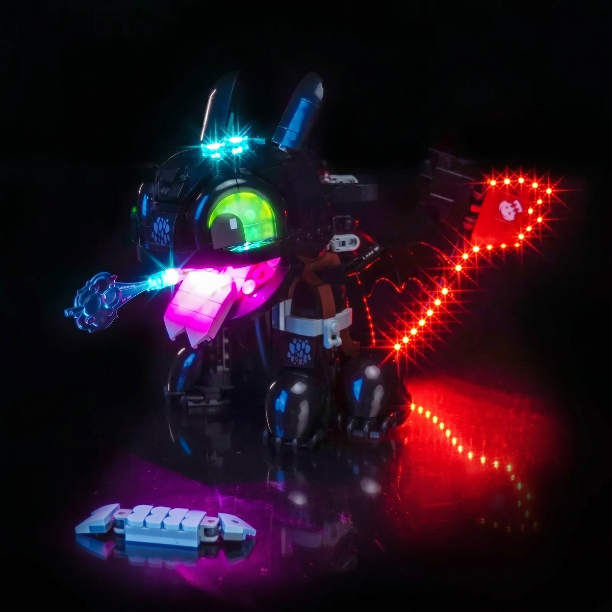 warm LED glow detail: Bright My Bricks DIY LED light kit for LEGO® Icons How to Train Your Dragon: Toothless #10375