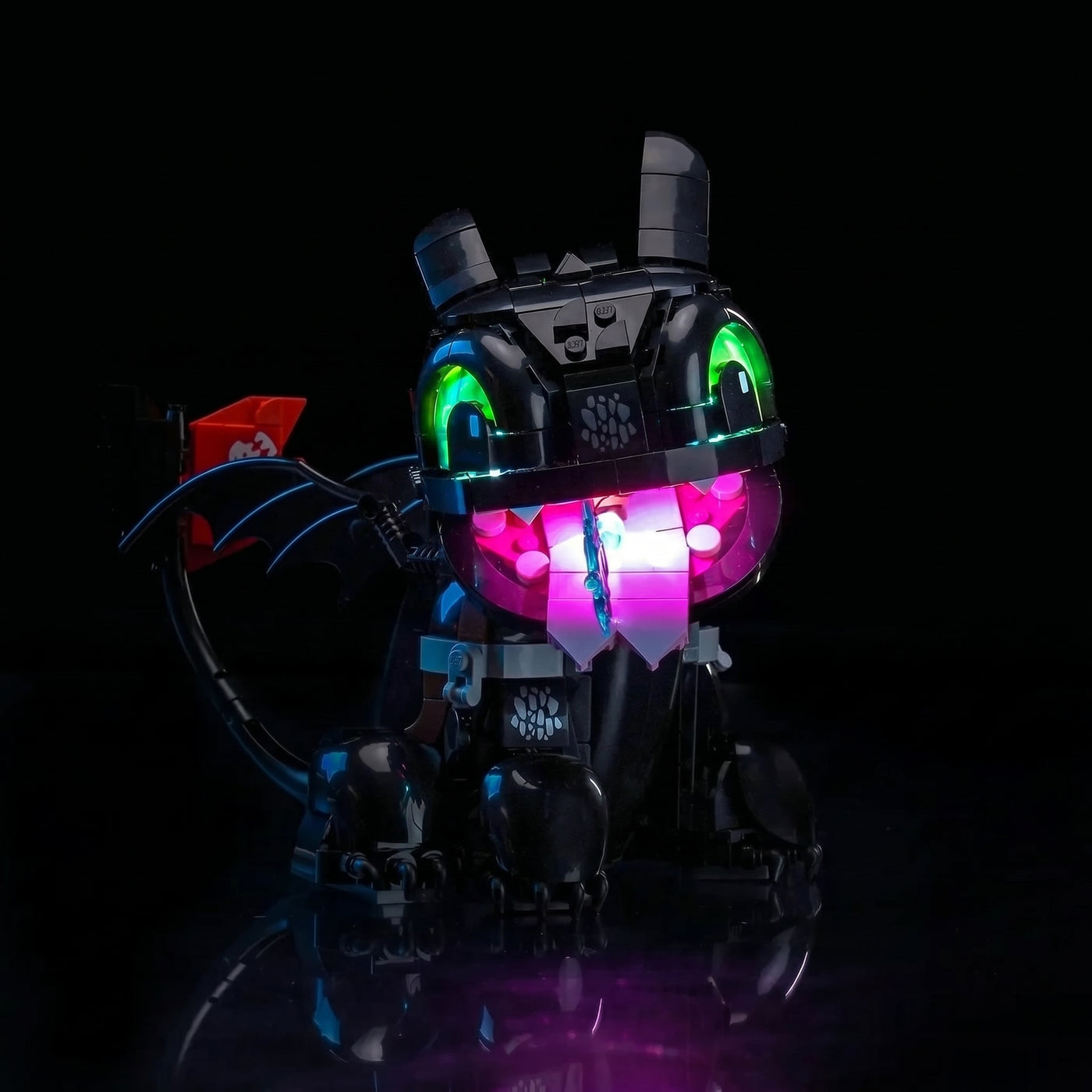 premium LED light kit for LEGO® Icons How to Train Your Dragon: Toothless #10375, showcase lighting view