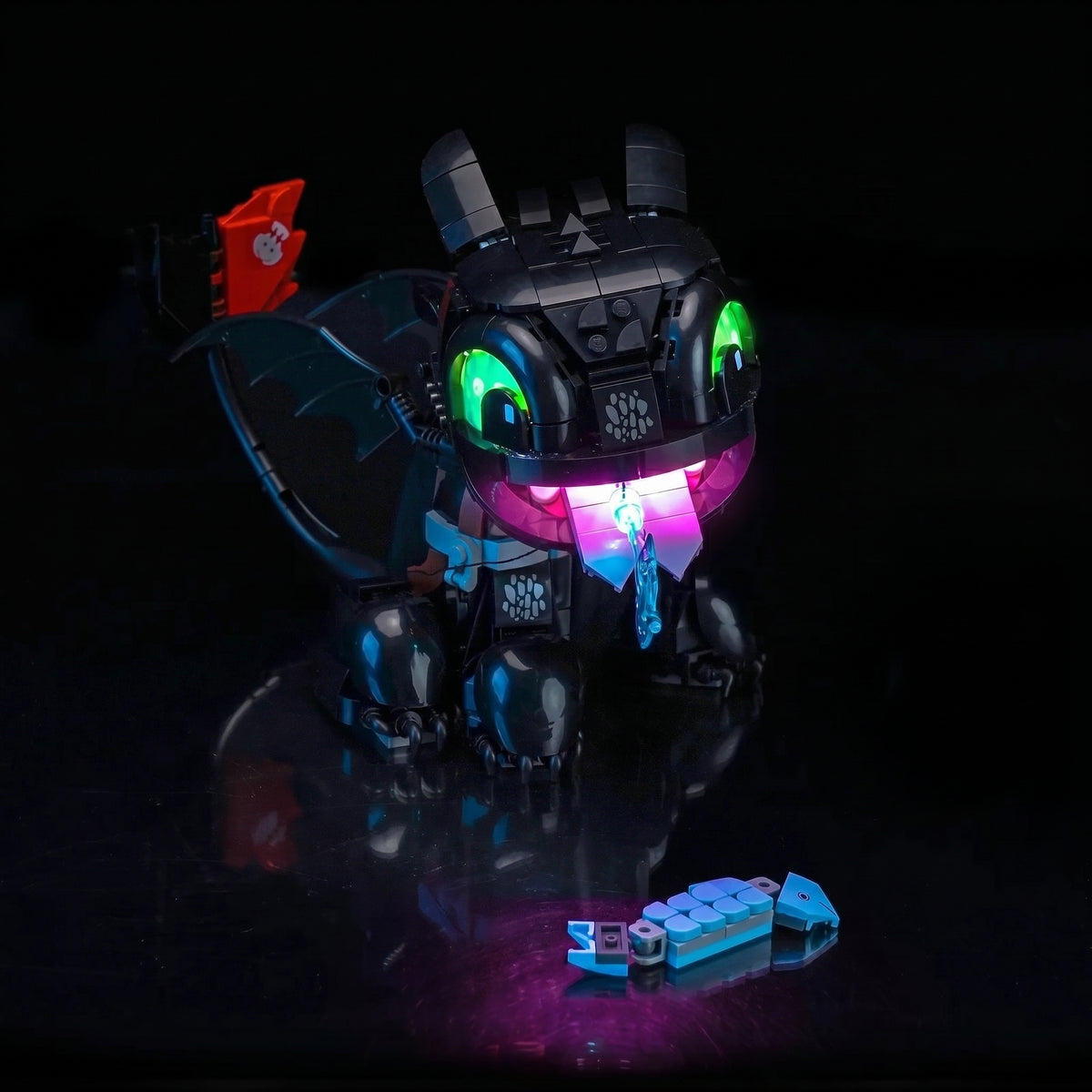 Bright My Bricks LED light kit for LEGO® Icons How to Train Your Dragon: Toothless #10375 — brightened interior detail
