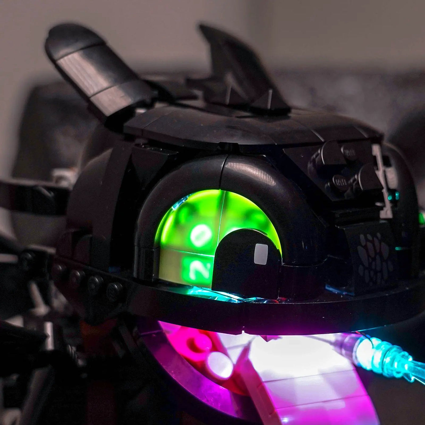 LEGO® Icons How to Train Your Dragon: Toothless #10375 brightened interior detail, with the premium LED light kit