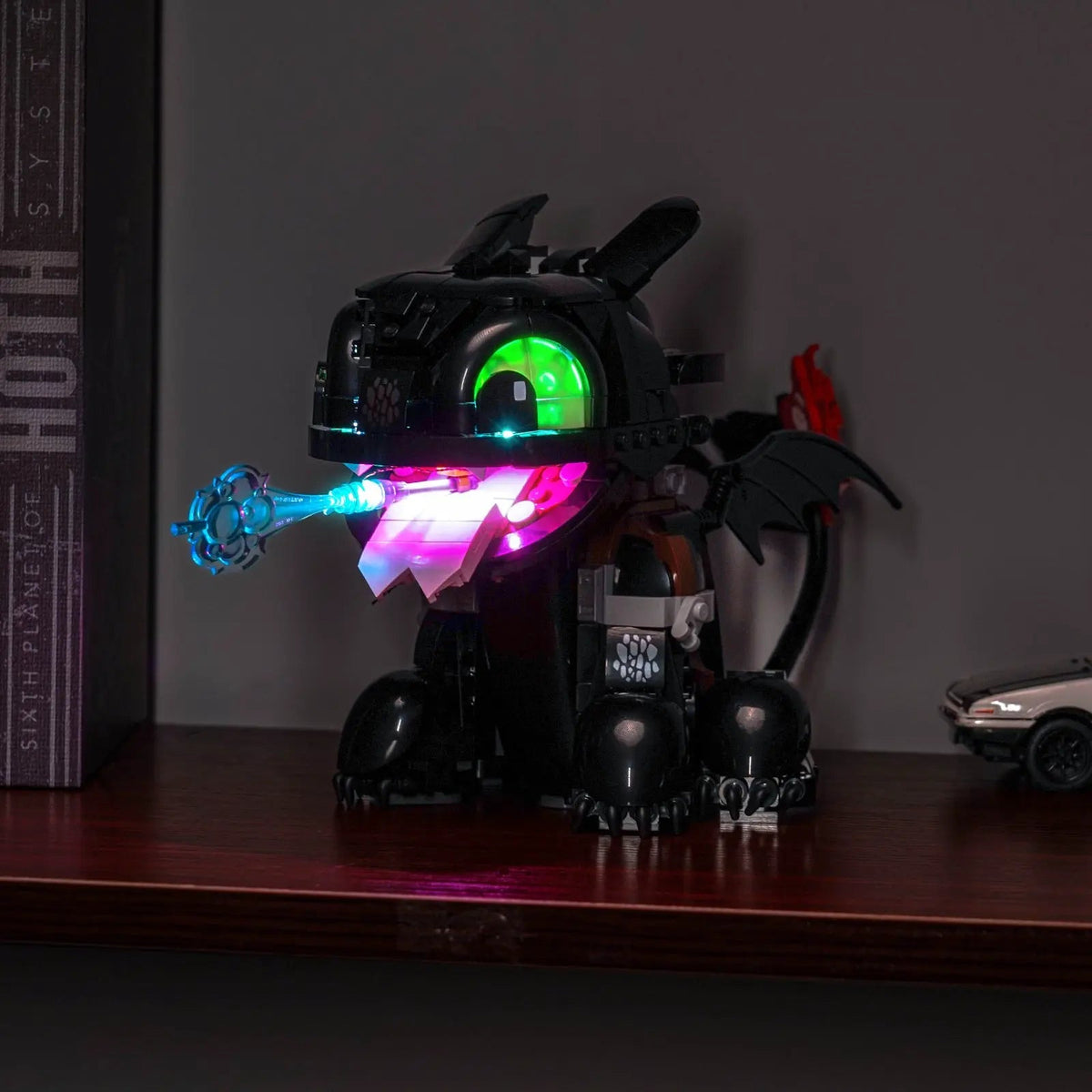 LEGO® Icons How to Train Your Dragon: Toothless #10375 — front view fully lit (display light kit)