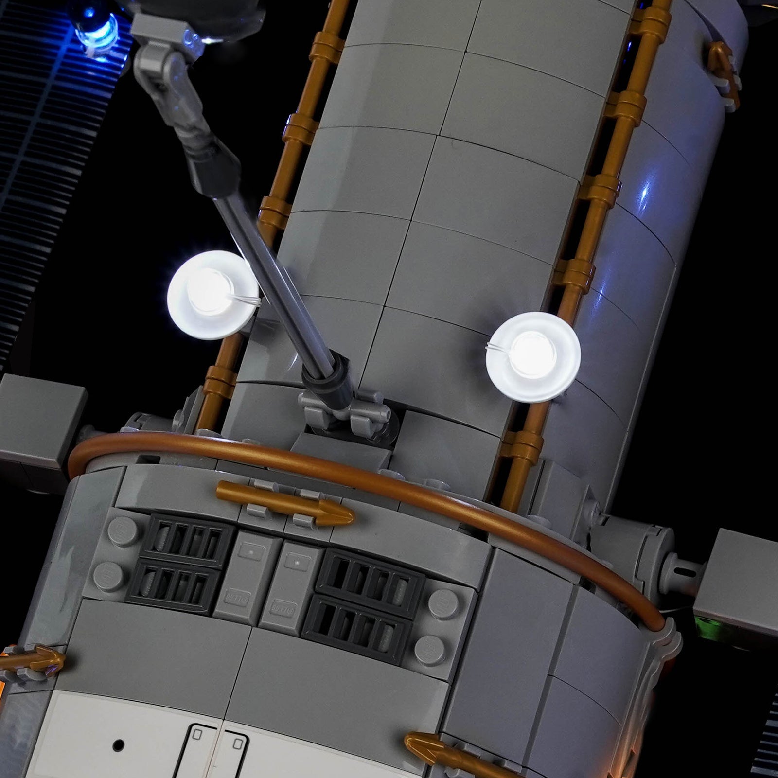 Bright My Bricks LED light kit for LEGO® Icons Hubble Space Telescope #11382 — fully illuminated on display