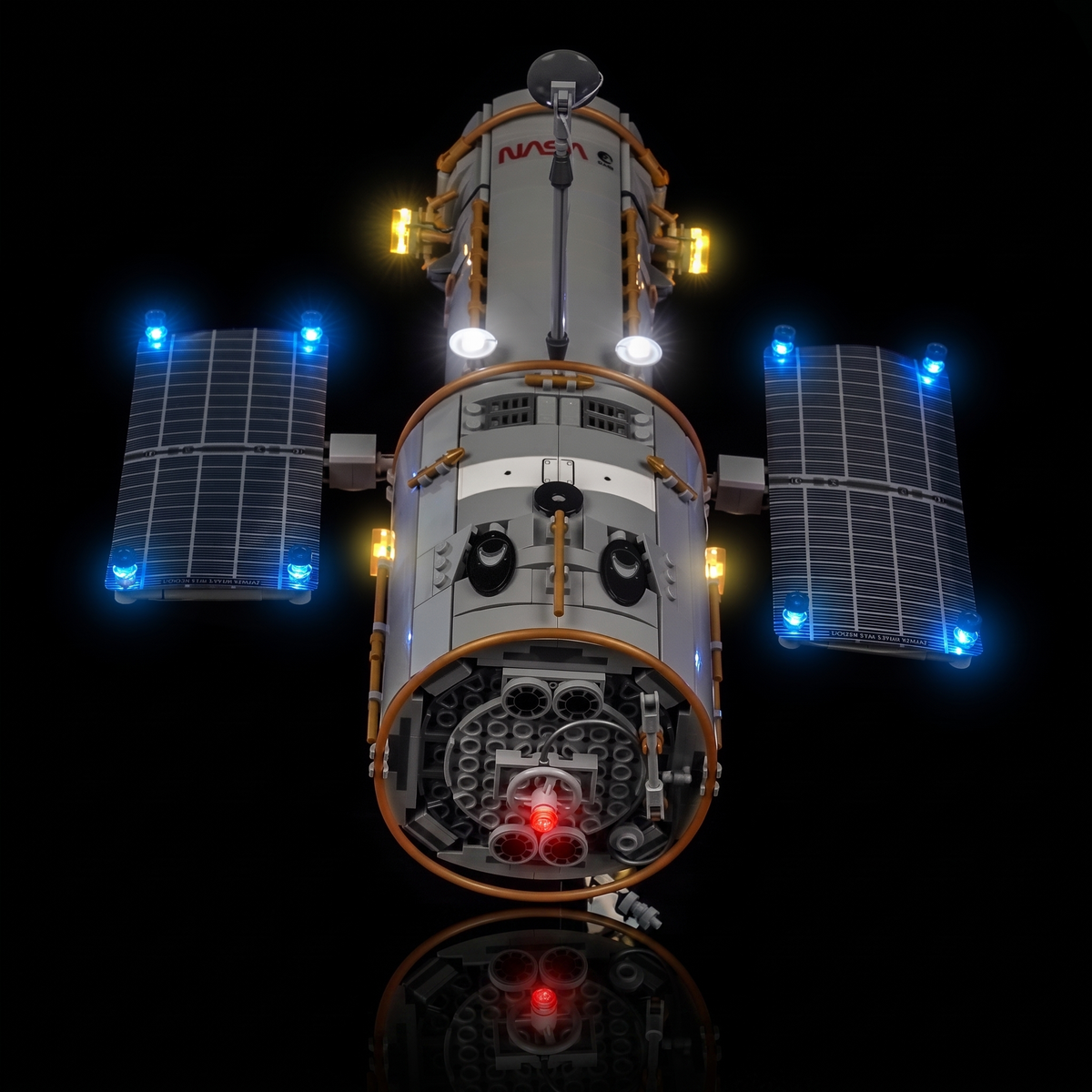 LEGO® Icons Hubble Space Telescope #11382 lighting effect on the build, with the premium LED light kit