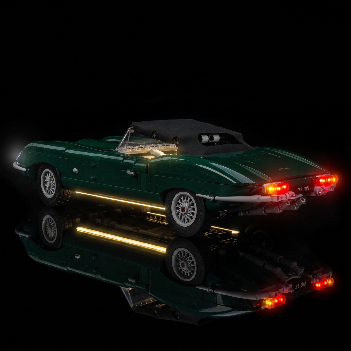 Bright My Bricks LED light kit for LEGO® Icons Jaguar E-Type #11381 — installed and glowing