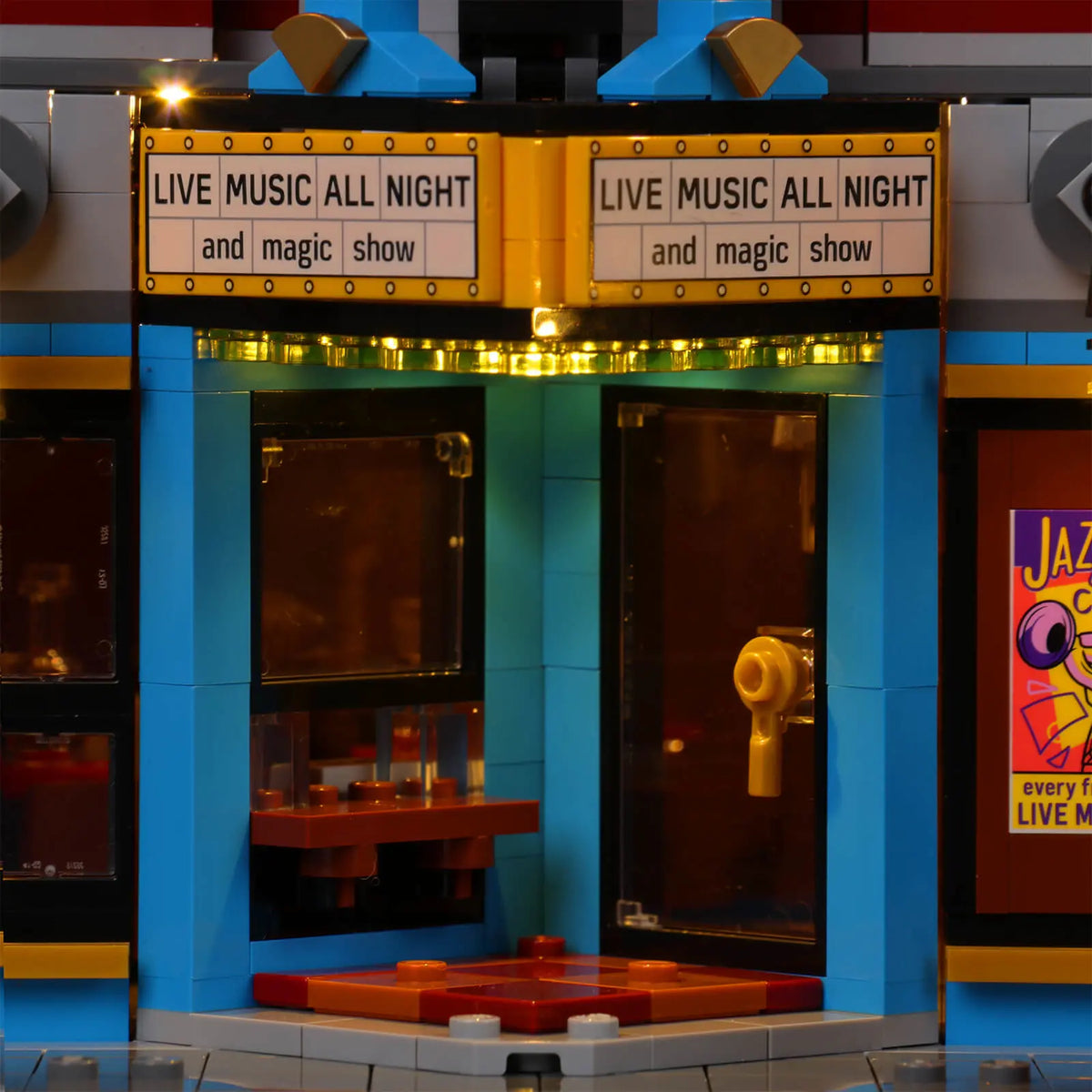 DIY LED light kit for LEGO® Icons Jazz Club #10312, warm LED glow detail