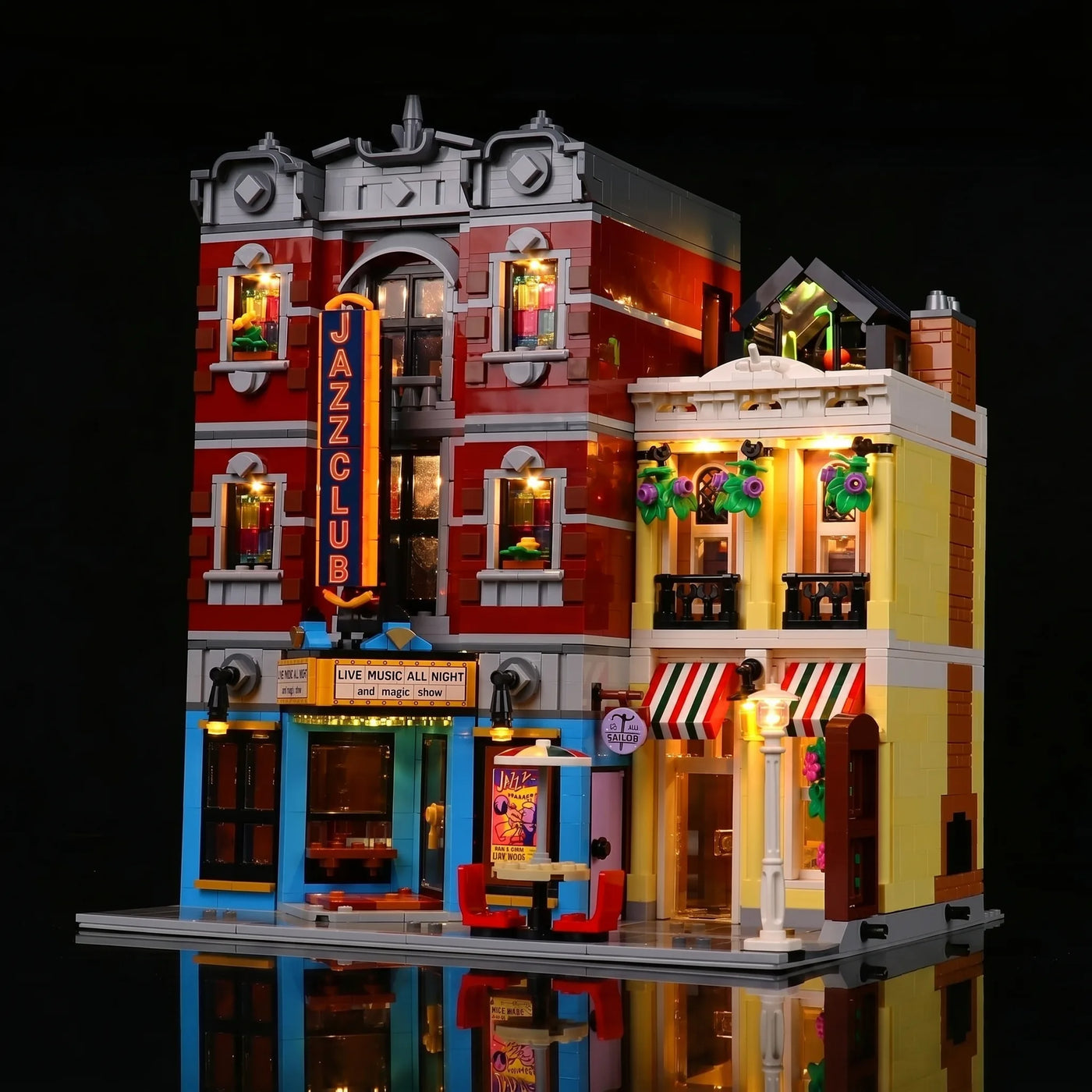 LED light kit for LEGO® Icons Jazz Club #10312, display lighting in a dark room