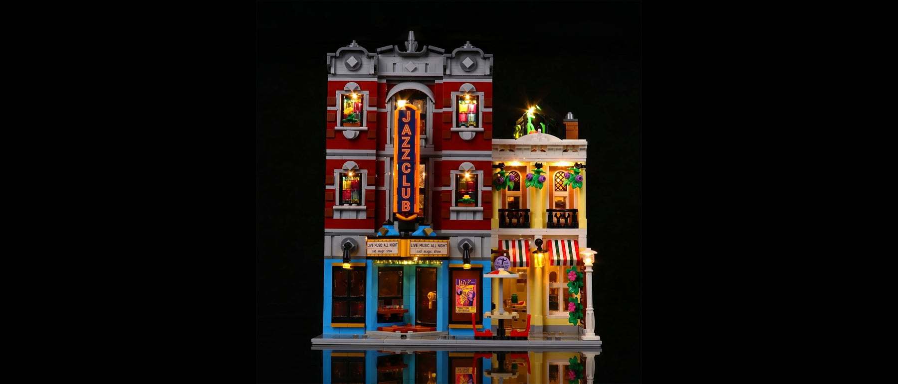 Light Kit for LEGO® Icons Jazz Club #10312 — lit with the LED light kit