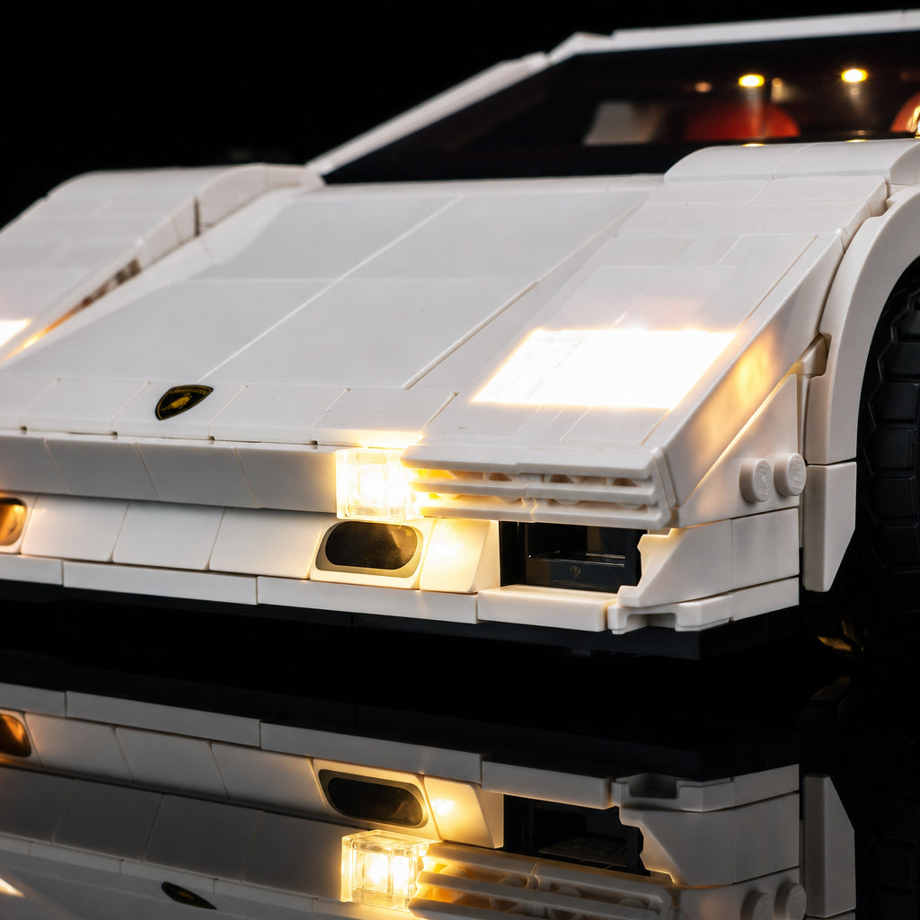 lighting effect on the build: Bright My Bricks USB-powered LED light kit for LEGO® Icons Lamborghini Countach #5000