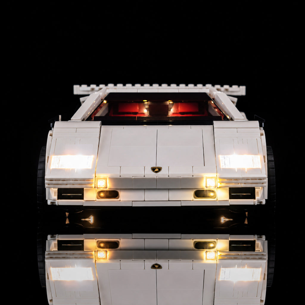 custom LED lighting for LEGO® Icons Lamborghini Countach #5000, showcase lighting view