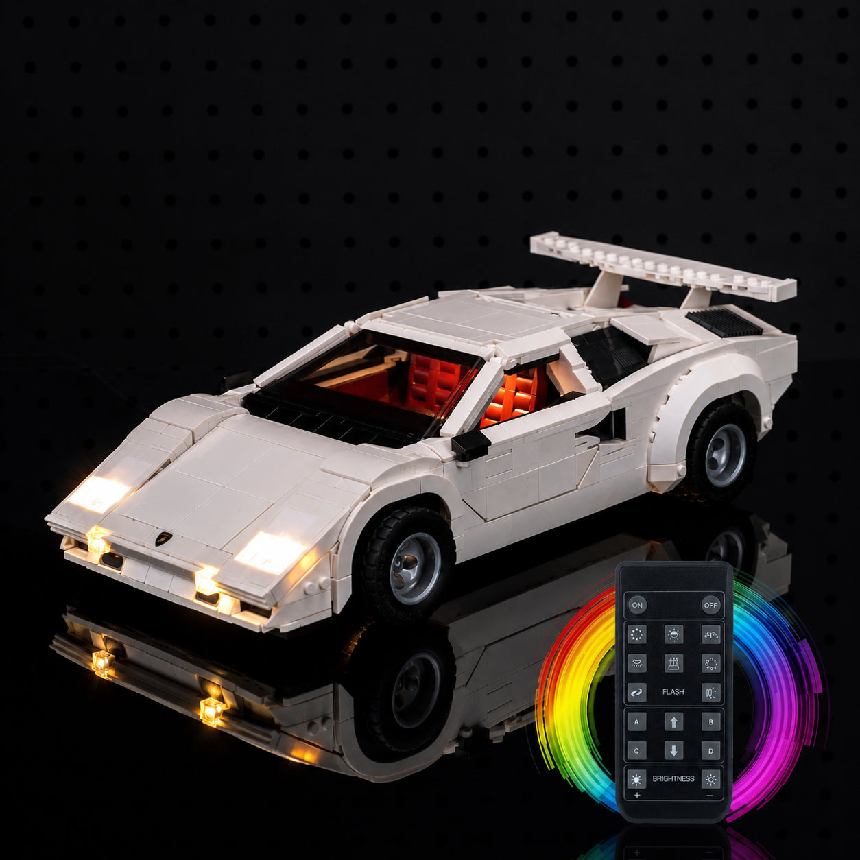 Bright My Bricks USB-powered LED light kit for LEGO® Icons Lamborghini Countach #5000 — installed and glowing