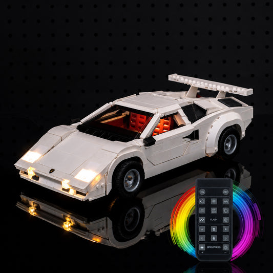 Bright My Bricks USB-powered LED light kit for LEGO® Icons Lamborghini Countach #5000 — installed and glowing