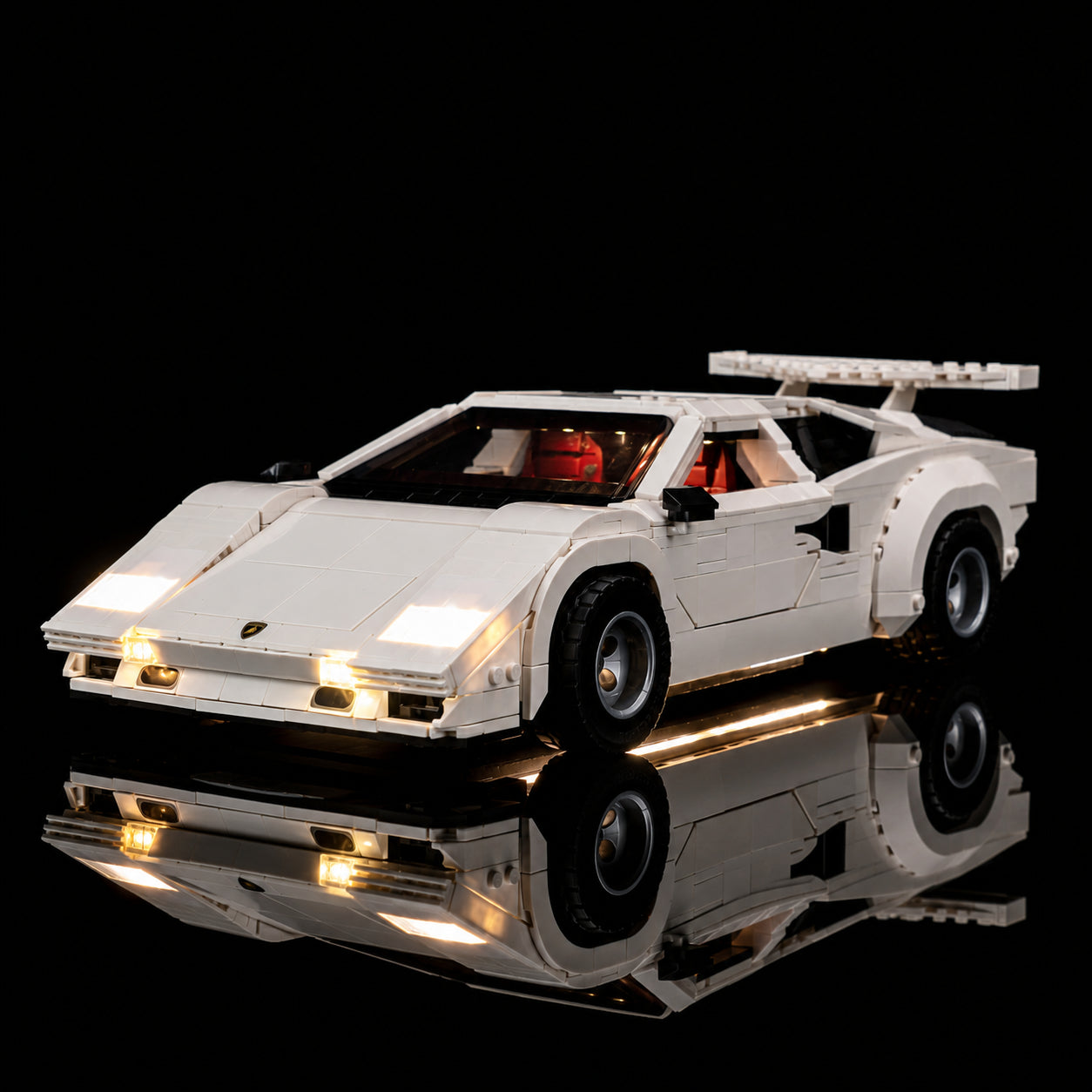 LEGO® Icons Lamborghini Countach #5000 — close-up of the LED lighting detail (custom LED lighting)