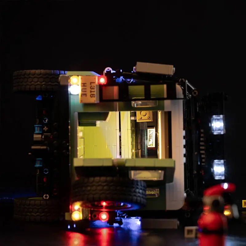 LEGO® Icons Land Rover Classic Defender 90 #10317 — close-up of the LED lighting detail (USB-powered LED light kit)