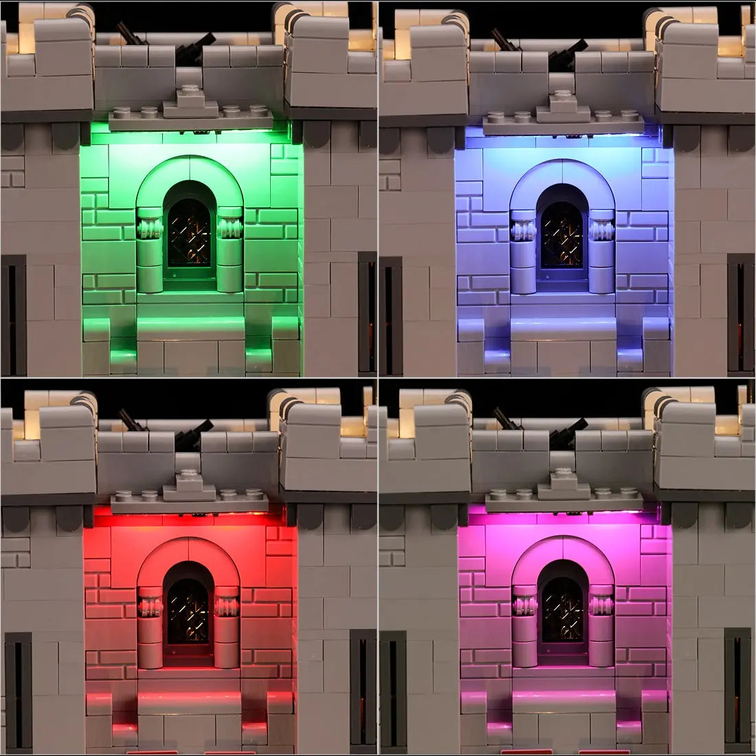 Bright My Bricks premium LED light kit for LEGO® Icons Lion Knights' Castle #10305 — installed and glowing