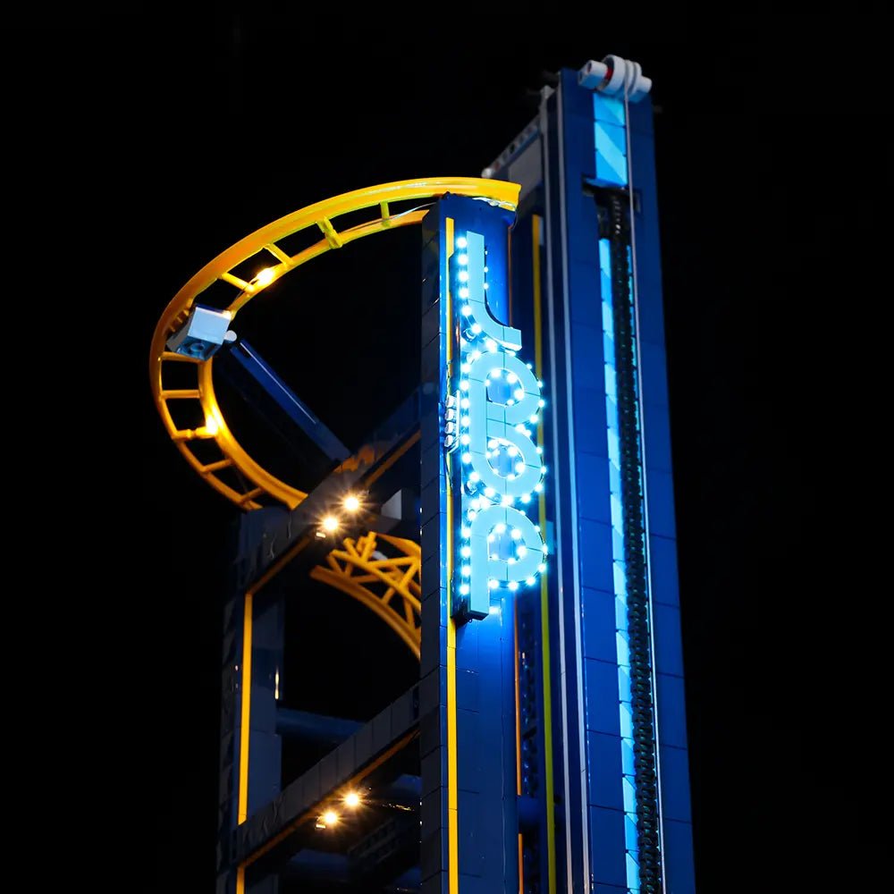 Bright My Bricks USB-powered LED light kit for LEGO® Icons Loop Coaster #10303 — installed and glowing
