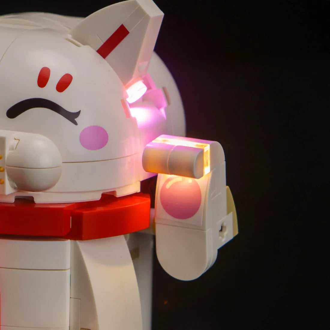 side angle with lights on: Bright My Bricks DIY LED light kit for LEGO® Icons Lucky Cat #40813
