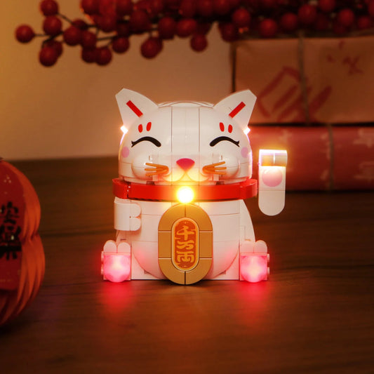 LEGO® Icons Lucky Cat #40813 — installed and glowing (USB-powered LED light kit)