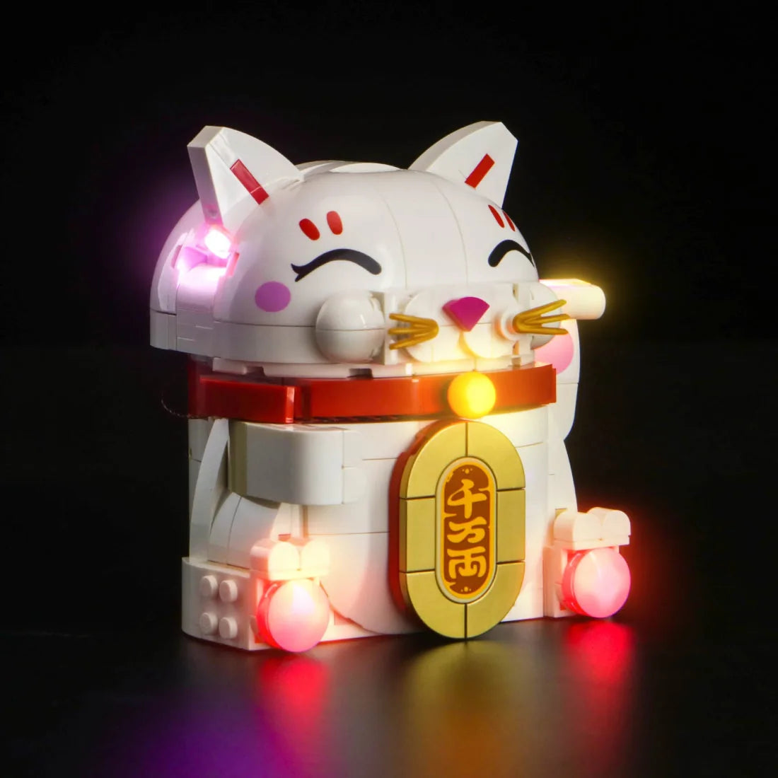 fully illuminated on display: Bright My Bricks LED lights for LEGO® Icons Lucky Cat #40813