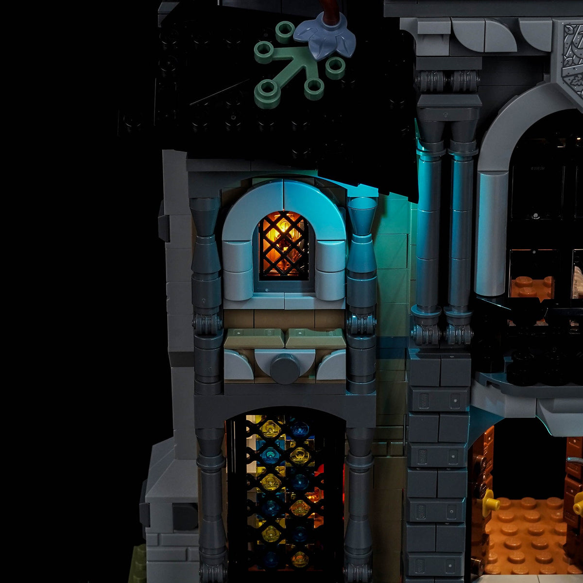 Bright My Bricks LED light kit for LEGO® Icons Mayor Manor #11383 — fully illuminated on display
