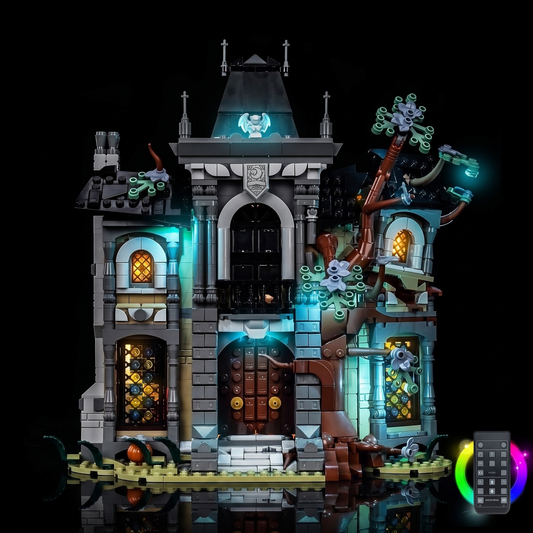 close-up of the LED detail: Bright My Bricks LED lighting kit for LEGO® Icons Mayor Manor #11383