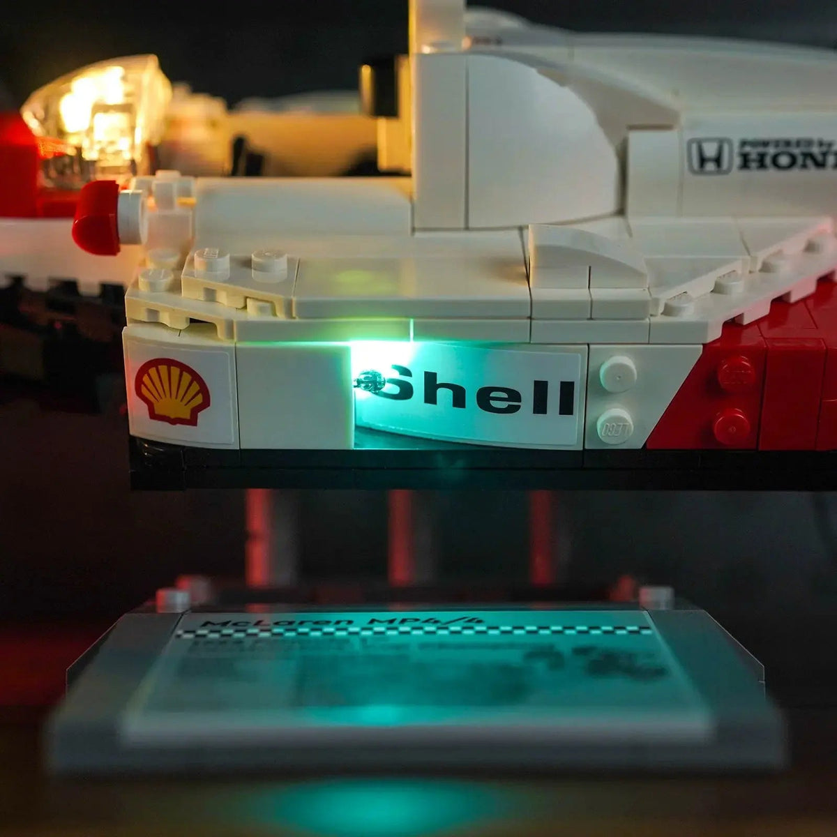 illuminated at night: Bright My Bricks premium LED light kit for LEGO® Icons McLaren MP4/4 & Ayrton Senna #10330