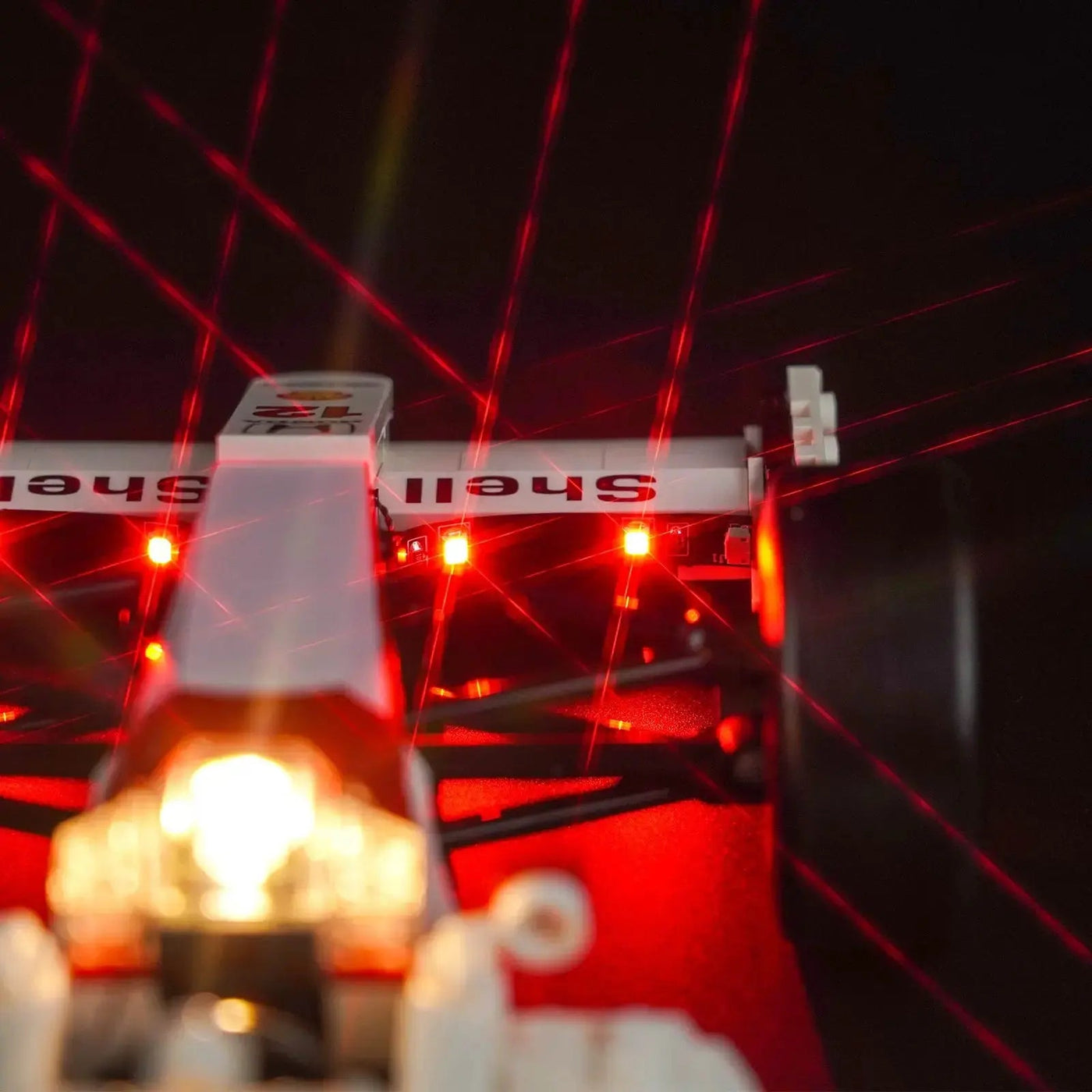 front view fully lit: Bright My Bricks light kit for LEGO® Icons McLaren MP4/4 & Ayrton Senna #10330