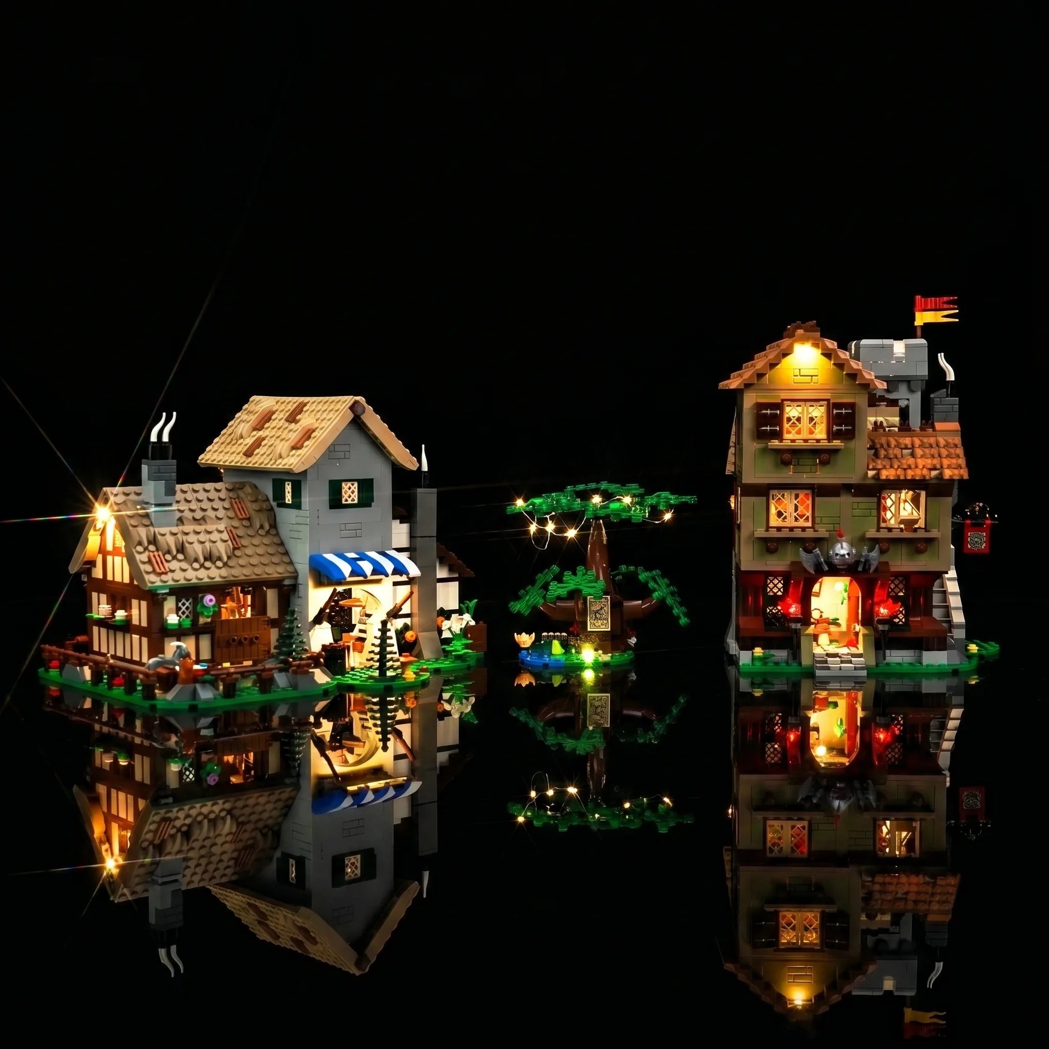 brightened interior detail: Bright My Bricks display light kit for LEGO® Icons Medieval Town Square #10332