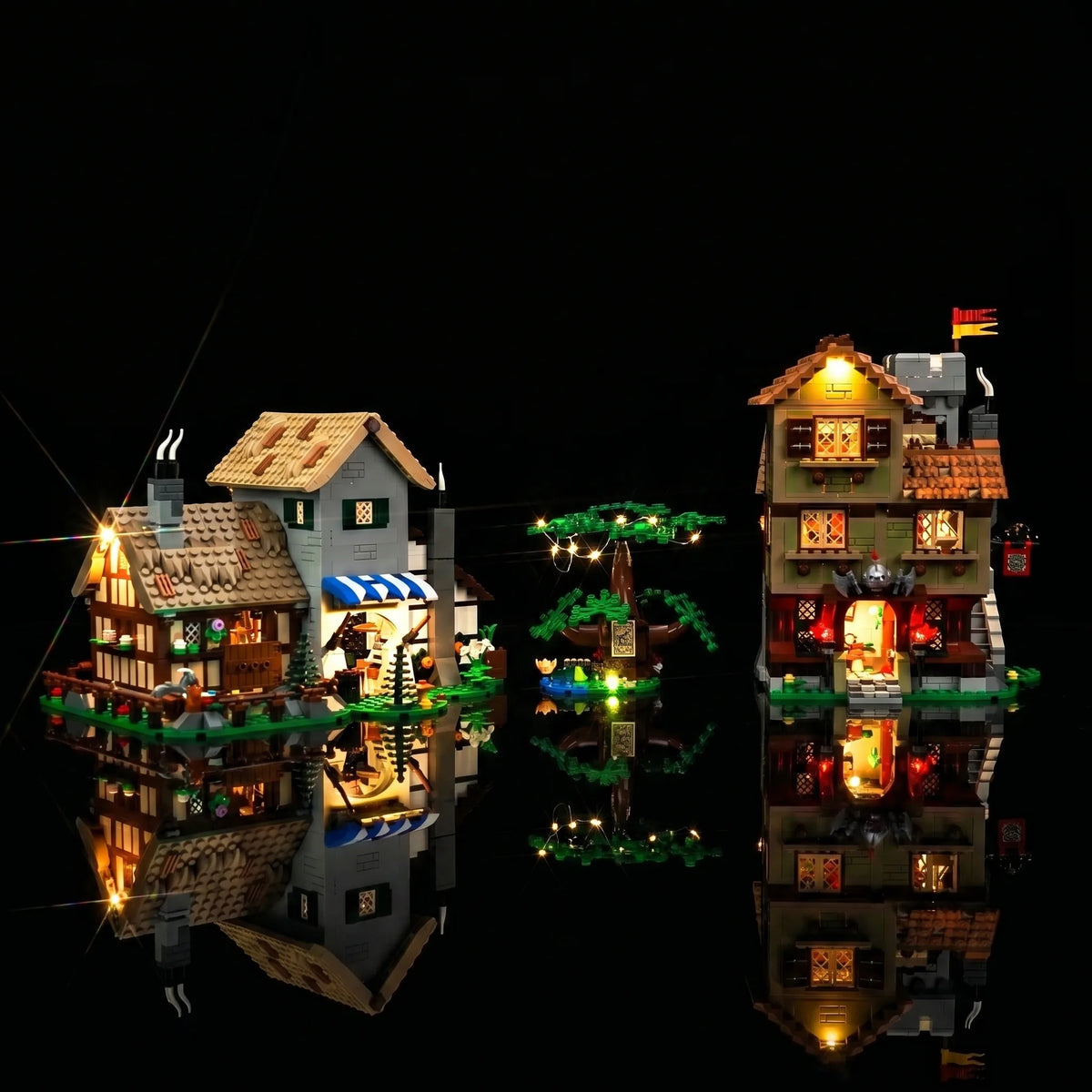 brightened interior detail: Bright My Bricks display light kit for LEGO® Icons Medieval Town Square #10332