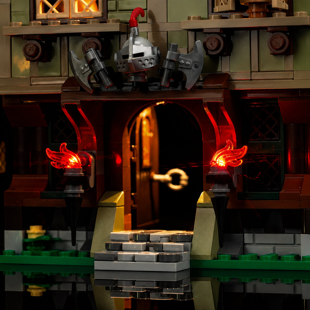 Bright My Bricks DIY LED light kit for LEGO® Icons Medieval Town Square #10332 — display lighting in a dark room