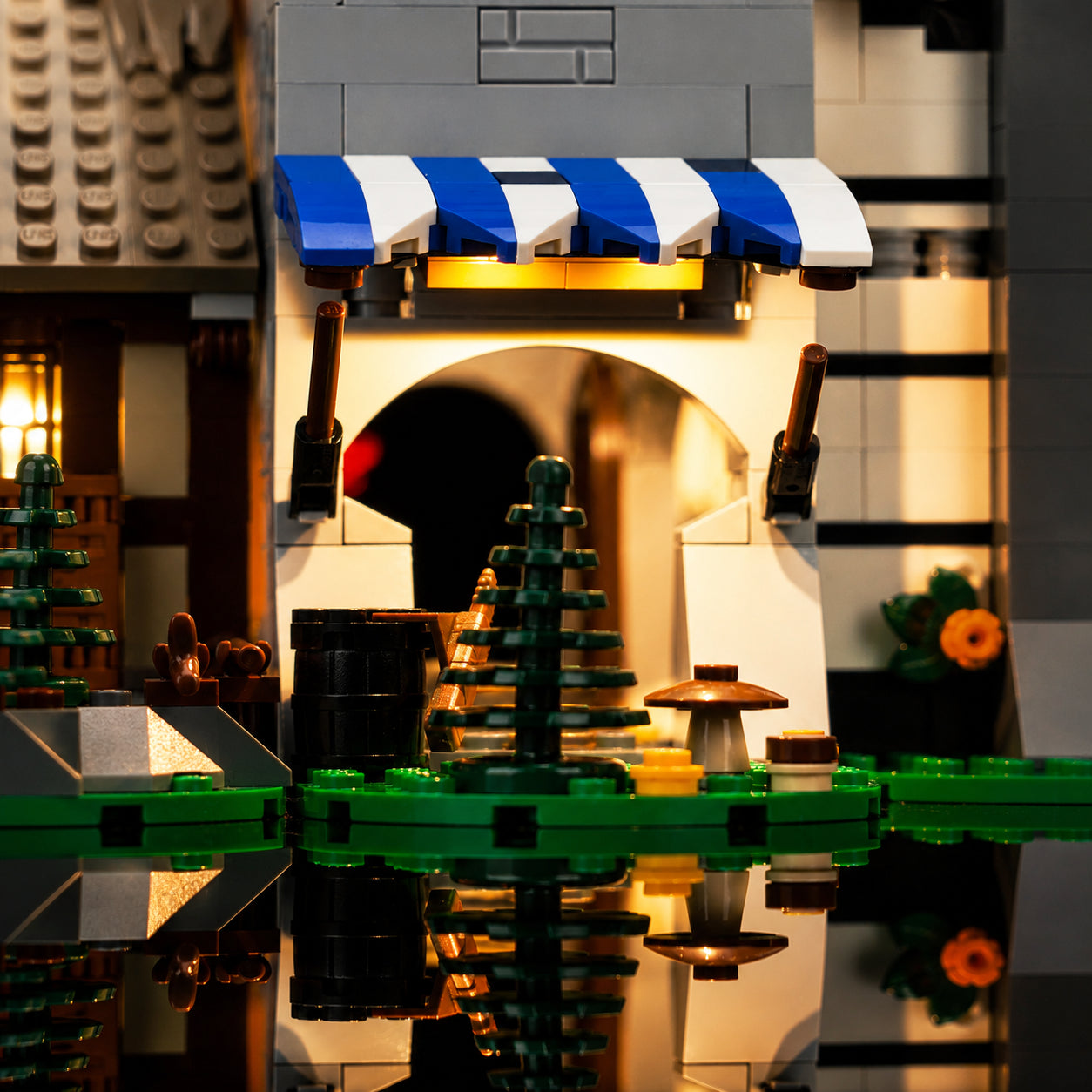 LED kit powered on: Bright My Bricks custom LED lighting for LEGO® Icons Medieval Town Square #10332