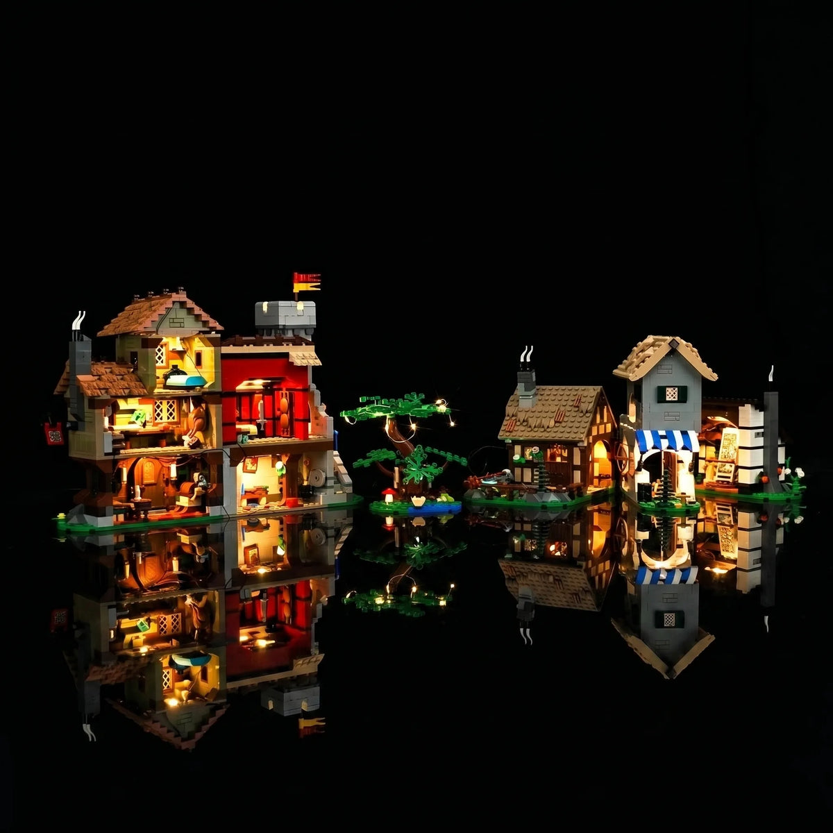 Bright My Bricks DIY LED light kit for LEGO® Icons Medieval Town Square #10332 — close-up of the LED lighting detail