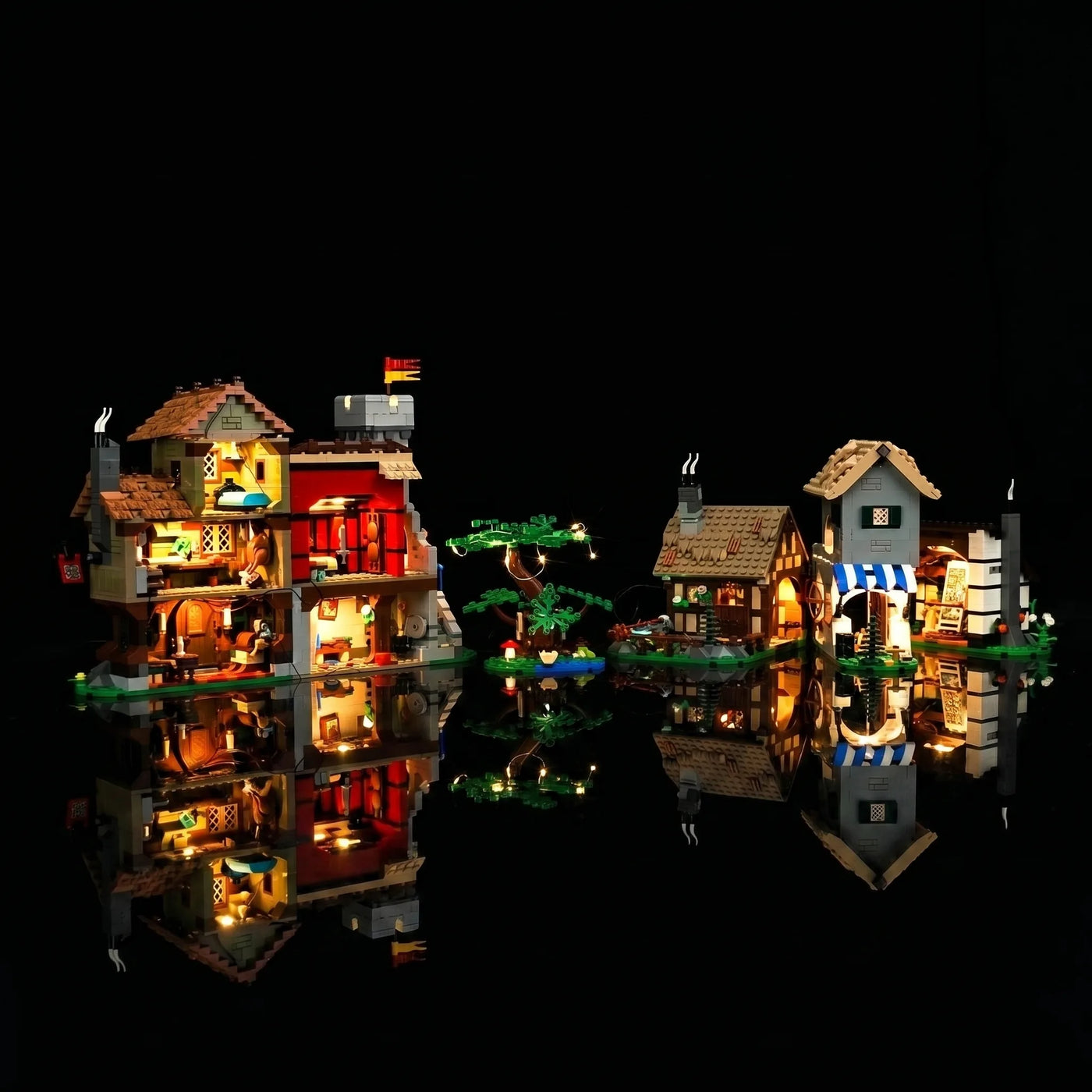 Bright My Bricks DIY LED light kit for LEGO® Icons Medieval Town Square #10332 — close-up of the LED lighting detail