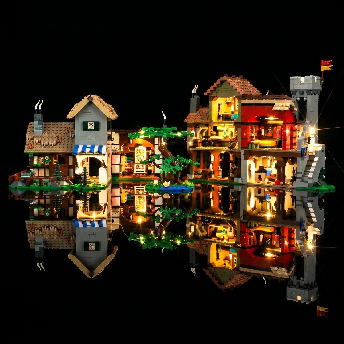 LED lights for LEGO® Icons Medieval Town Square #10332, LED strips and bricks detail